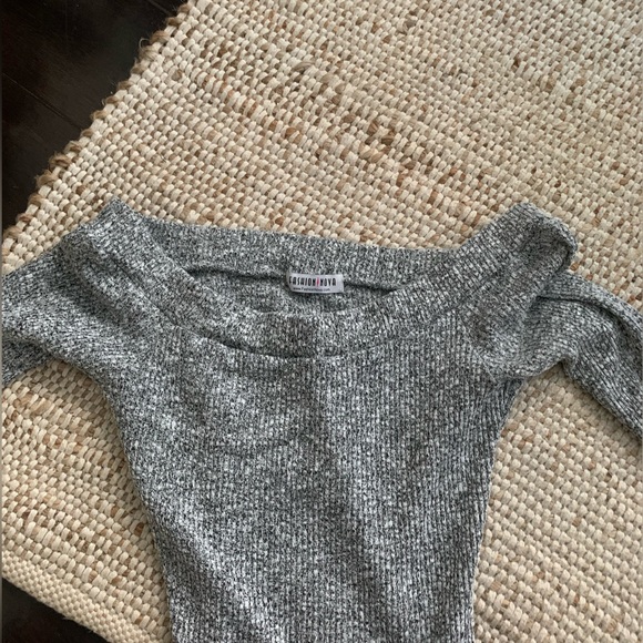 Grey Off-Shoulder Bodysuit, OS - Picture 2 of 5